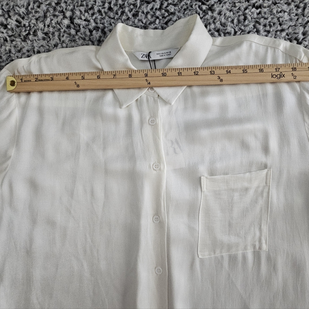 Zara Off White Satin Button Up Shirt S Small Long Sleeve Blouse Office Women's - Picture 10 of 13